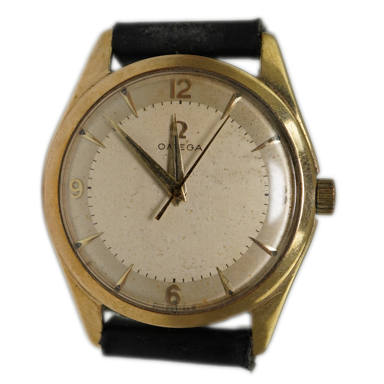 A gentleman's 1950's 9ct gold Omega manual wind wrist watch